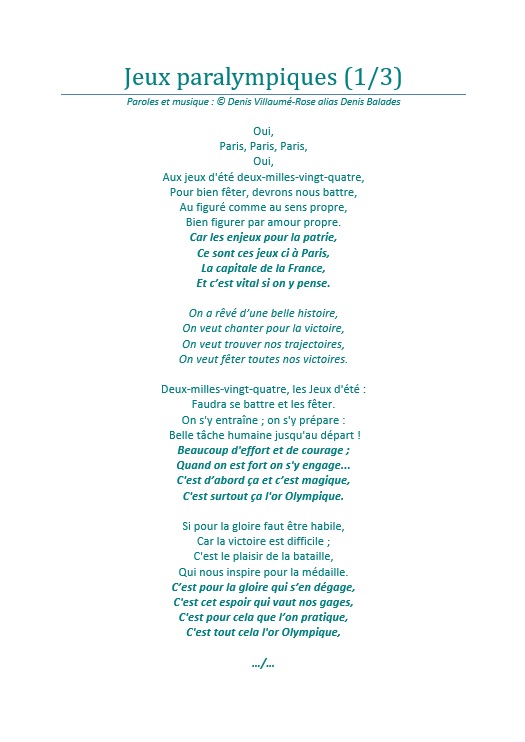 la chanson :Jeux-Paralympiques-PARIS-2024