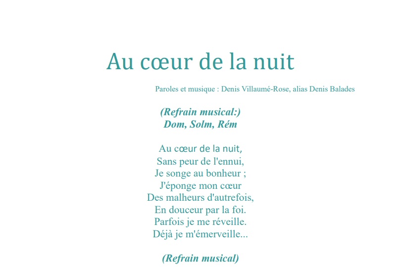 la chanson :Au cœur de la nuit