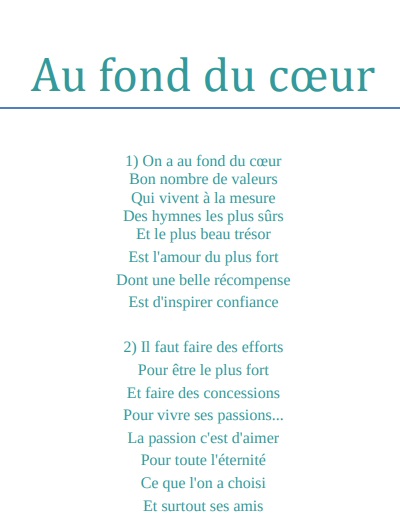 la chanson :Au fond du cœur