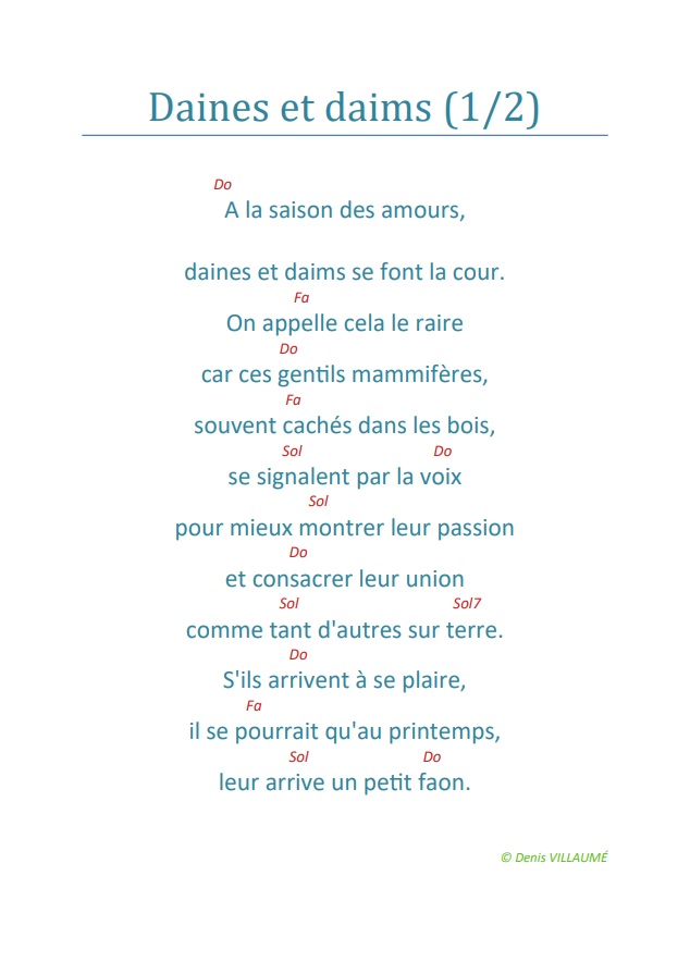 la chanson :Daines et daims