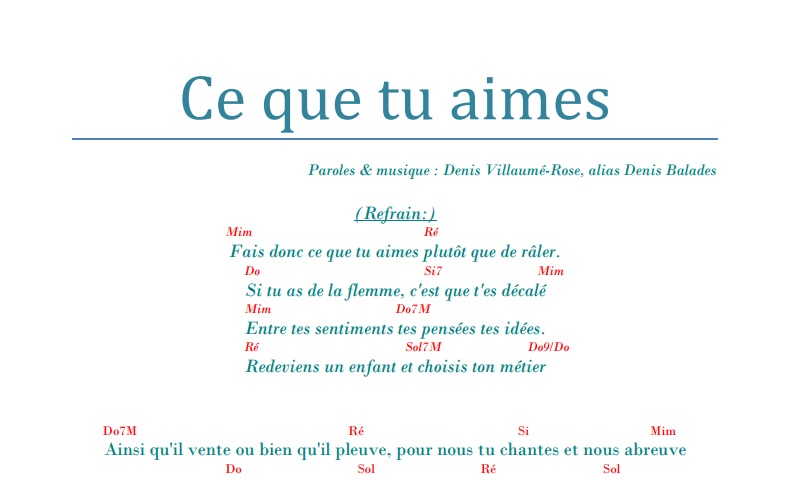 la chanson :Ce que tu aimes